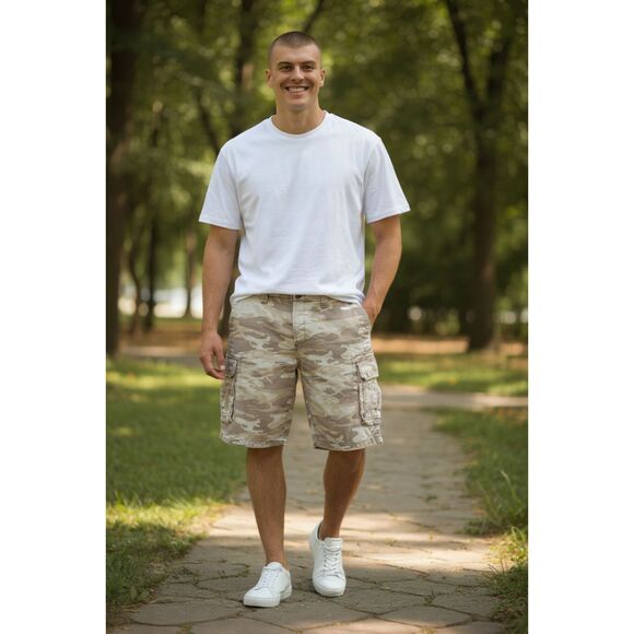 CHINOS Authentiques Cargo Shorts Army Camo Baggy Mens 40 Heavy Made Hike - Picture 1 of 9